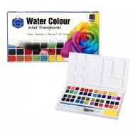 مجموعة الوان مائية 48 لون شفافة حجرية عالية الجودة مع 2 فرشاة قلم وإسفنجة